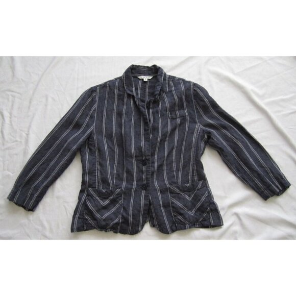 Women's Cabi Stripe 2 Button 100% Linen Jacket Size 8 (WJ19) - Picture 1 of 7